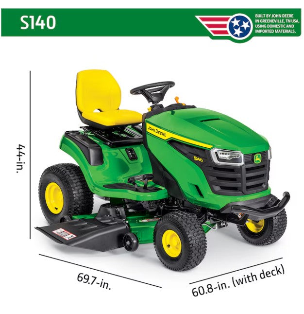 TRACTOR CORTADOR DE CESPED 48", 22.0 hp, JOHN DEERE S140