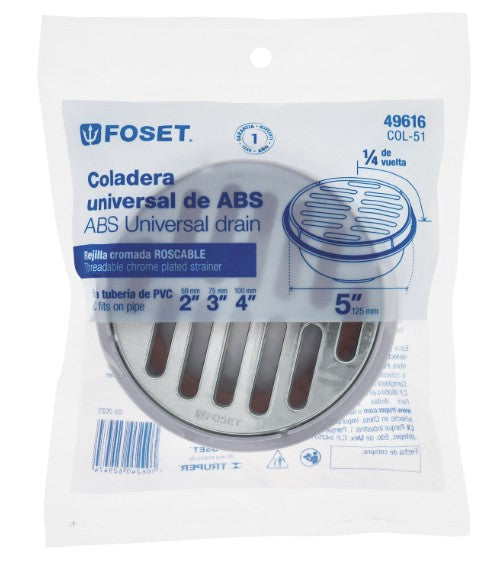 COLADERA DE ABS CON REJILLA CROMADA 5" 1/4 DE VUELTA FOSET