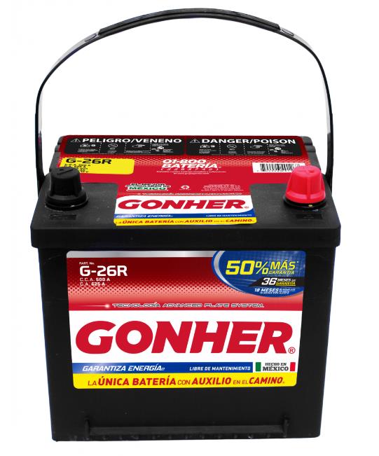 ACUMULADOR "26R" GONHER DE 500 AMP. DE ARRANQUE EN FRIO, -/+