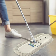 Funda de mop de algodón 90 cm con flecos y etiqueta en el cabezal
