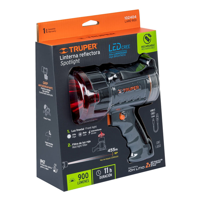 LAMPARA DE LED 900 LM RECARGABLE ALTA POTENCIA, TIPO SPOTLIGHT
