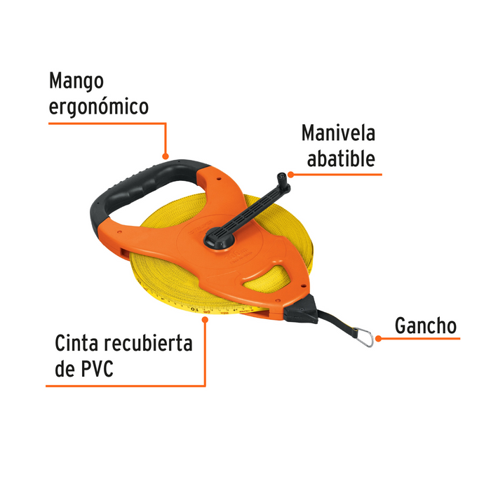 CINTA LARGA 100M, FIBRA DE VIDRIO, TIPO CRUCETA, METALICA  TFC-100ME