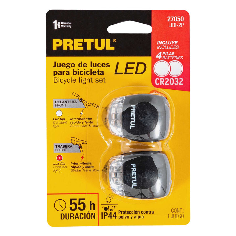JUEGO DE LUZ DELANTERA Y TRASERA PARA BICICLETA DE BATERIA PRETUL