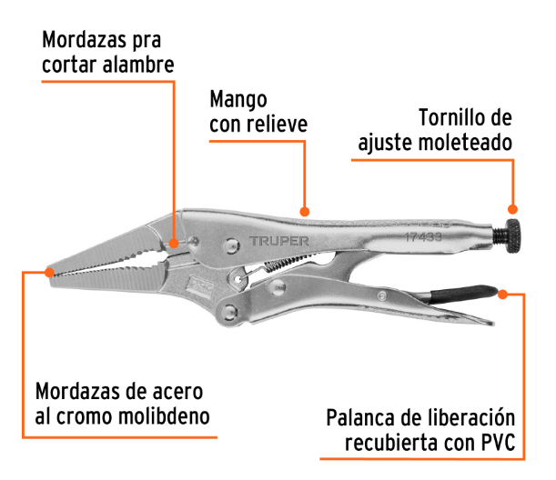 PINZA DE PRESION DE 9", PUNTA LARGA, TRUPER