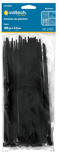 CINCHOS DE PLASTICO, 20 CM, 50 LBS, NEGRO