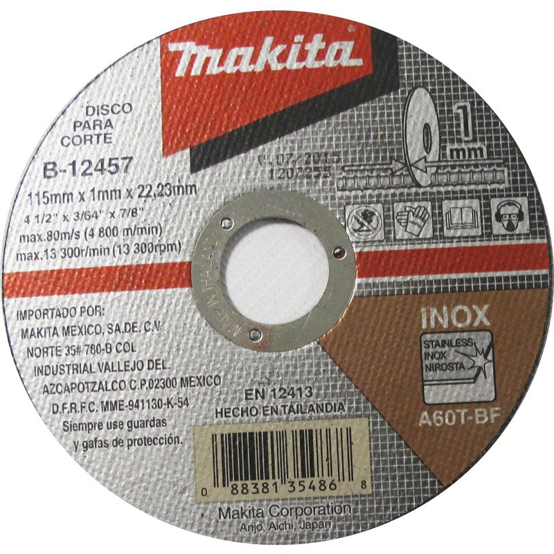 DISCO DE CORTE 4-1/2" X 3/64" X 7/8", INOXIDABLE, MAKITA A60T-BF