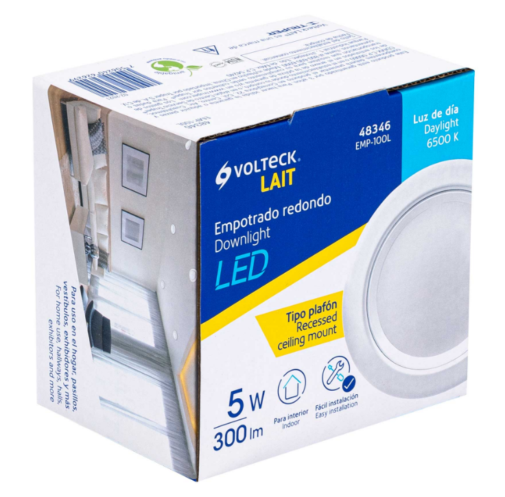 Luminario LED empotrable redondo Volteck, de 5 W y luz de día de 6500 K.