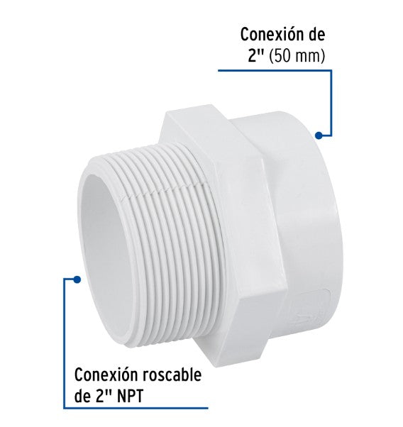 ADAPTADOR MACHO DE PVC, 2"