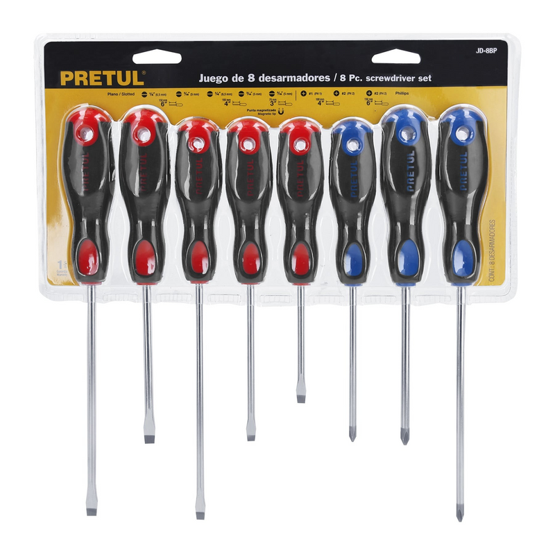 JUEGO DE DESARMADORES, 8 PZAS, MANGO COMFORT GRIP PRETUL