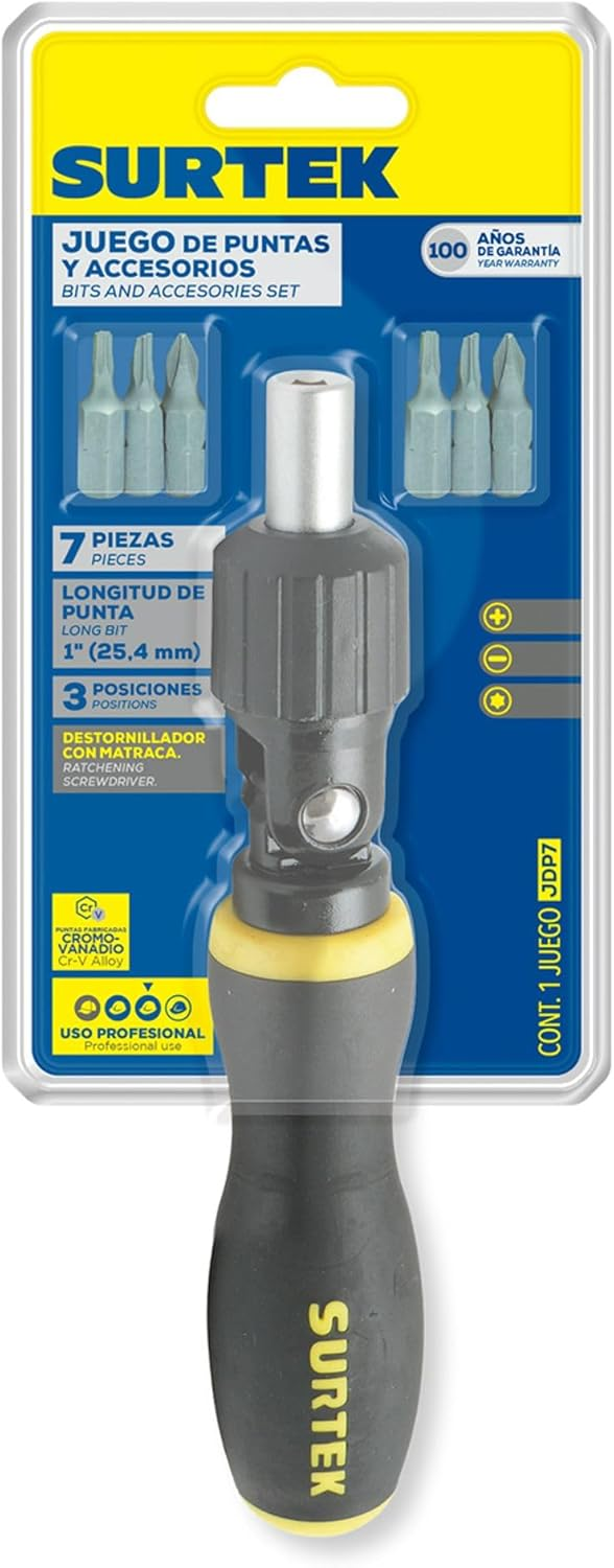 DESARMADOR DE MATRACA CON 7 PUNTAS INTERCAMBIABLES