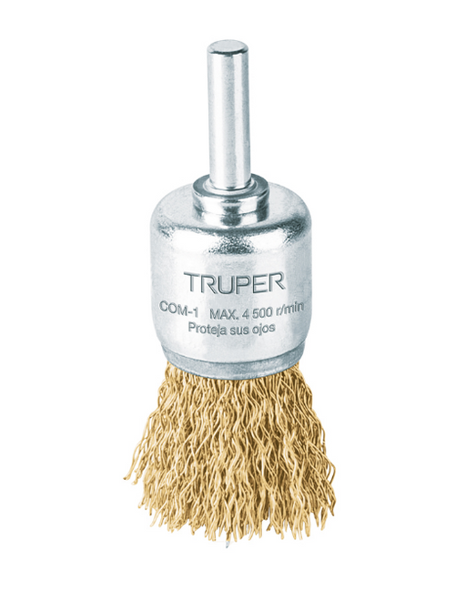 Cepillo tipo brocha para taladro con alambre grueso de 1", cerdas de alambre dorado