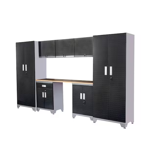SISTEMA DE GABINETES DE ALMACENAMIENTO PARA GARAJE DE ACERO, 8 PIEZAS, COLOR NEGRO