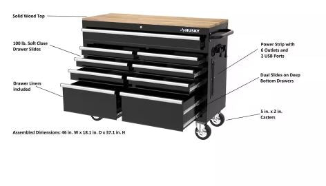 GABINETE HUSKY 46" X 18", CON 9 CAJONES COLOR NEGRO