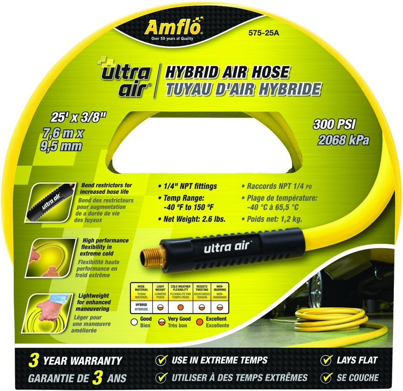MANGUERA PARA AIRE, DE 3/8" X 15.24 m (50 ft), HIBRIDA AMARILLA, AMFLO
