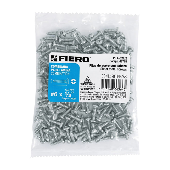 PIJA PARA LAMINA #6, 1/2" BOLSA CON 200 PIEZAS