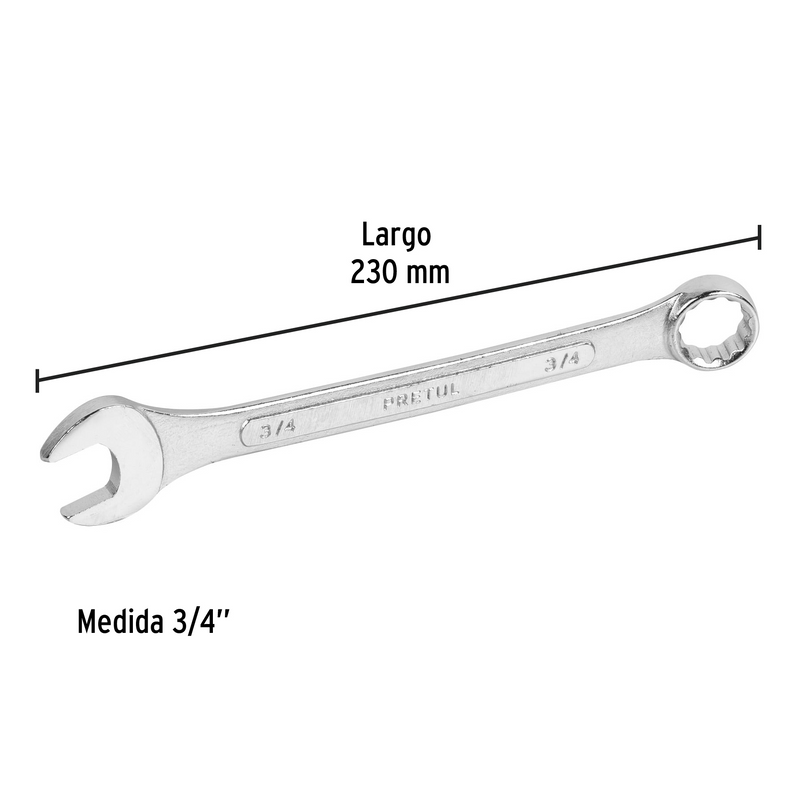 LLAVE COMBINADA 3/4" X 230 mm DE LARGO PRETUL