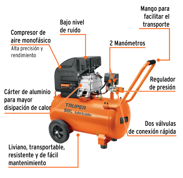 COMPRESOR DE AIRE 50 L, 120V 3-1/2 HP LUBRICADO, TRUPER