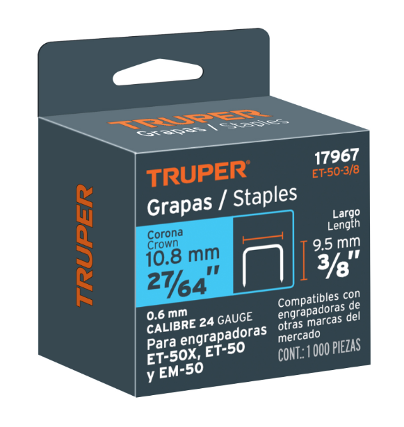 GRAPAS PARA ET-50, 3/8", CAJA CON 1000 PIEZAS