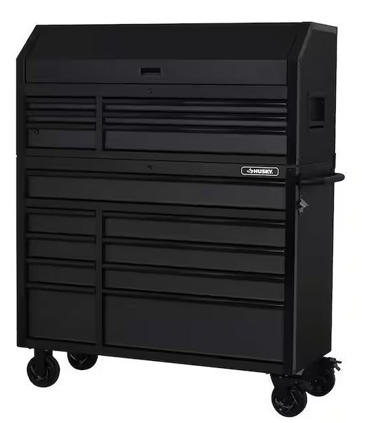 GABINETE HUSKY 52" X 20", CON RUEDAS Y 15 CAJONES HEAVY DUTY, NEGRO MATE