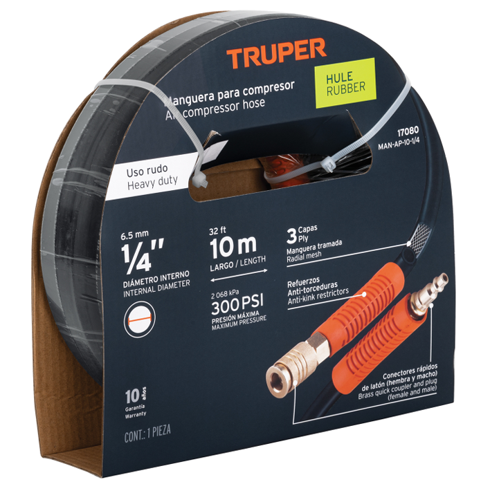 MANGUERA PARA AIRE, DE 1/4" X 10 m (32 ft), DE HULE, TRUPER