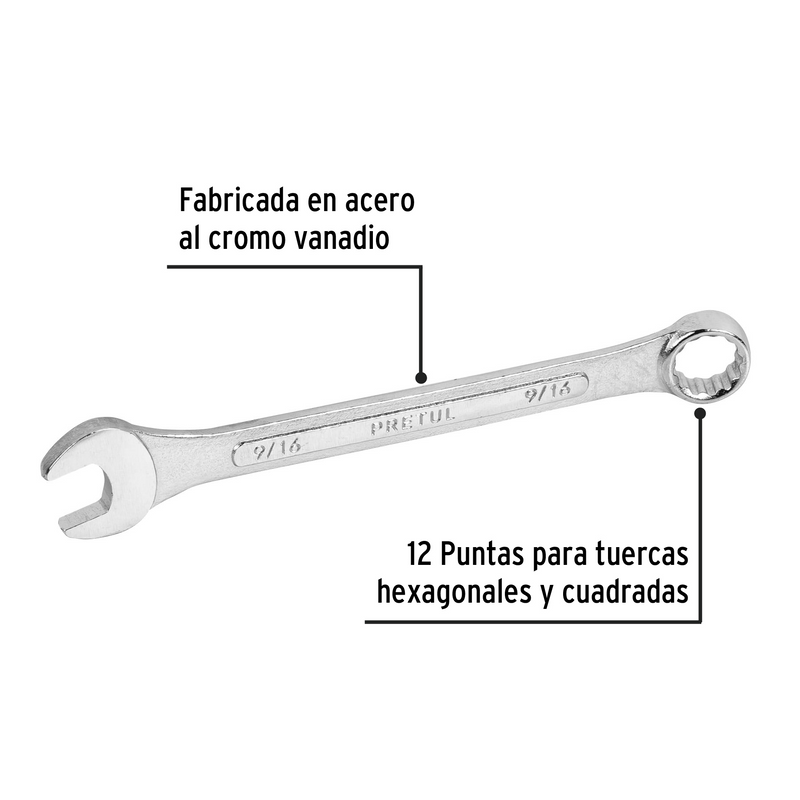 LLAVE COMBINADA 9/16" X 180 mm DE LARGO PRETUL