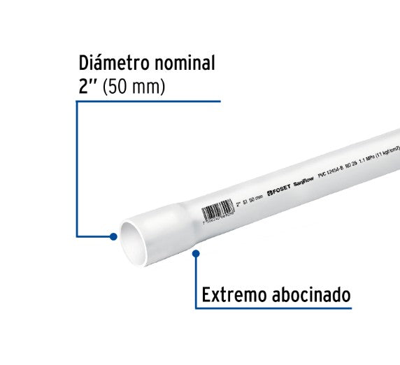 TUBO HIDRAULICO DE PVC, 3M, 2", RD 26