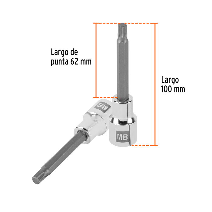 DADO PUNTA LARGA BRISTOL M8 CUADRO DE 1/2" TRUPER