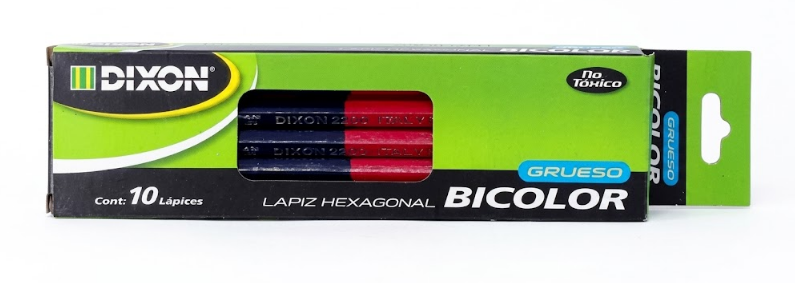 LAPIZ BICOLOR GRUESO DE PUNTILLA AZUL Y ROJO (CAJA 10 PIEZAS)