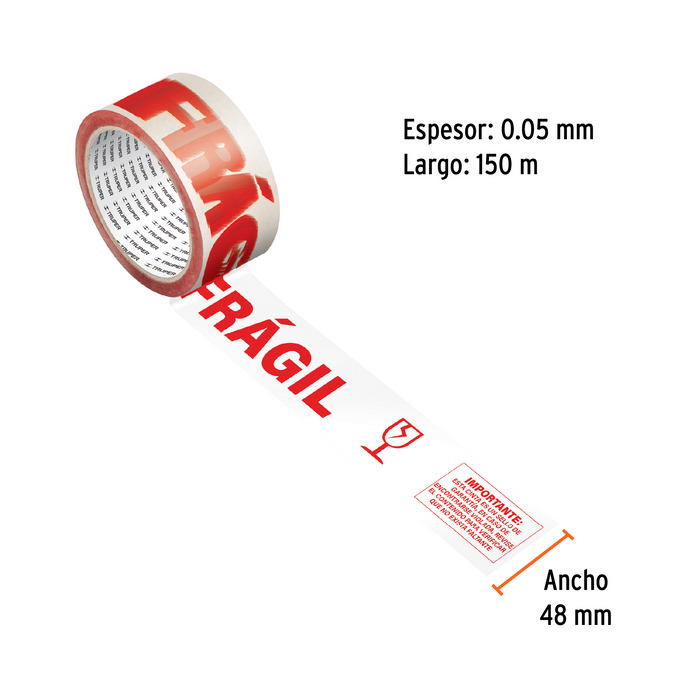 CINTA DE EMPAQUE 48 MM x 150 M (FRAGIL) TRUPER