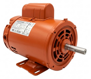 Motor eléctrico naranja con eje de salida y carcasa compacta, vista lateral