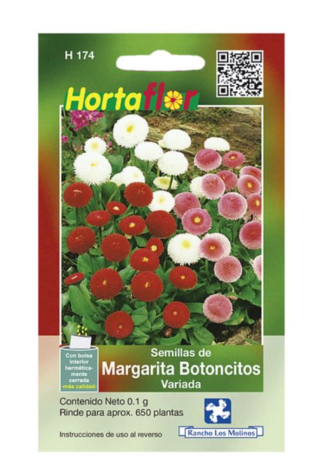 SOBRE DE SEMILLAS DE MARGARITA BOTONCITOS HORTAFLOR, CONTENIDO DE .01G