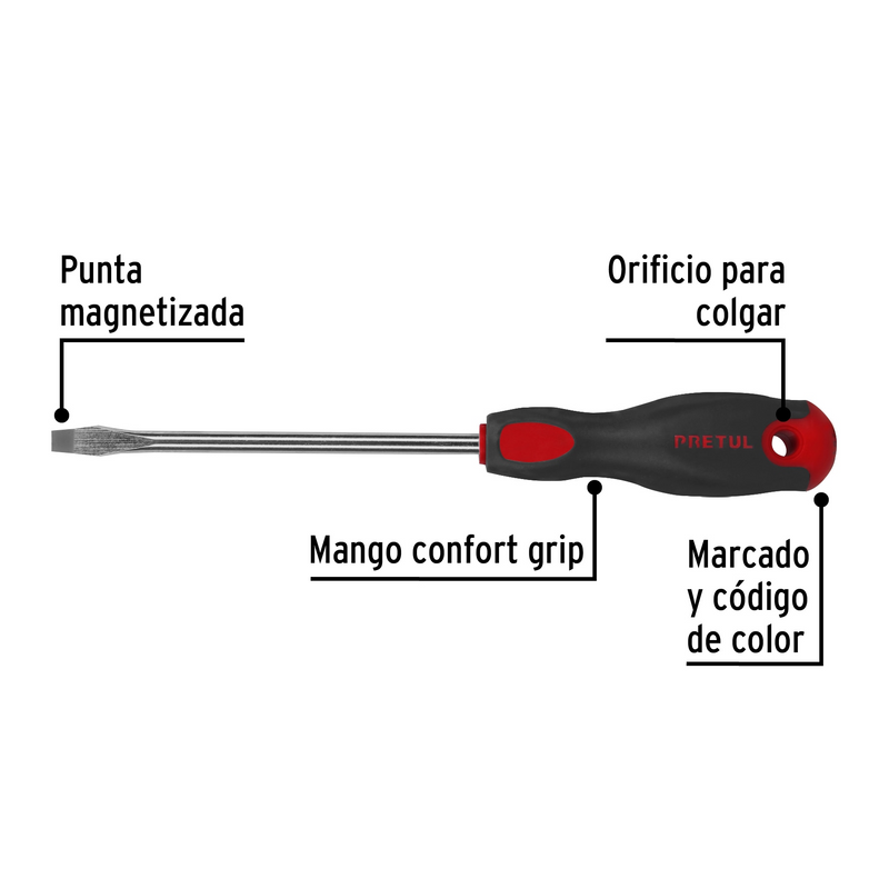 DESARMADOR PLANO, 5/16 X 6', MANGO COMFORT GRIP