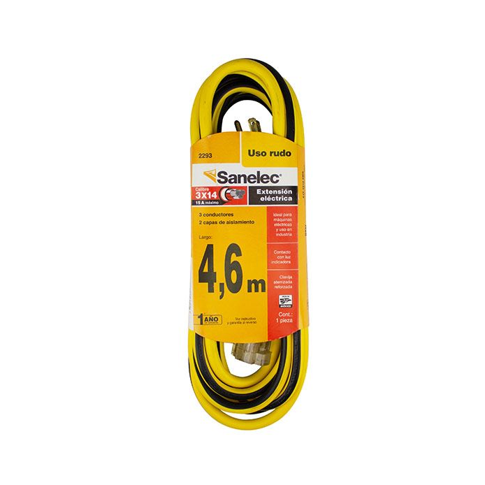 EXTENSION ELECTRICA DE 4.6 MTS, CALIBRE 14, USO RUDO, ATERRIZADA