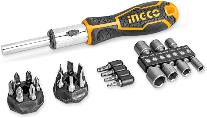 DESARMADOR DE MATRACA CON 24 PUNTAS INTERCAMBIABLES, INGCO