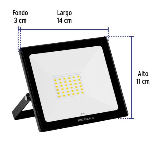 Reflector LED VOLTECK Basic negro con soporte; 14×11×3 cm