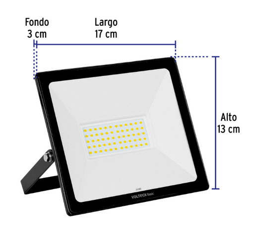 Proyector LED con medidas: 17 cm de largo y 13 cm de alto