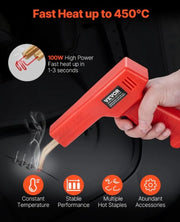 Pistola de soldadura de plástico VEVOR roja con mano y temperatura hasta 450 °C