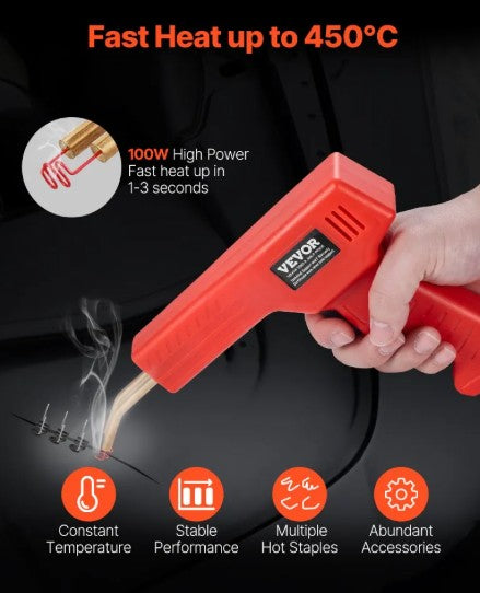 Pistola de soldadura de plástico VEVOR roja con mano y temperatura hasta 450 °C