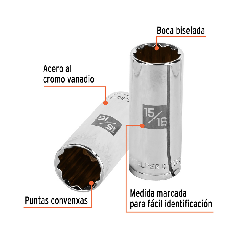 DADO DE 15/16", CUADRO DE 1/2", 12 PUNTAS LARGO, D-1230-EL