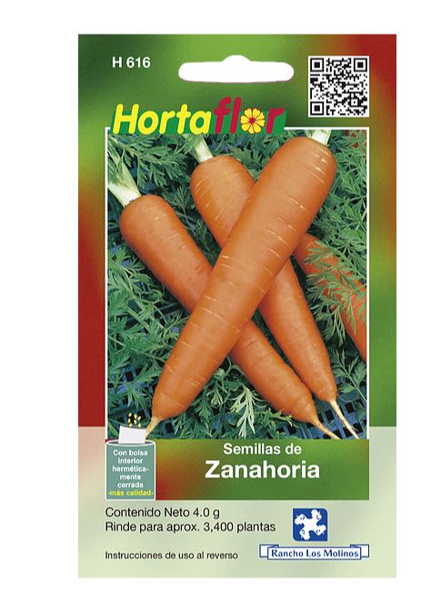 SOBRE DE SEMILLAS DE ZANAHORIA HORTAFLOR, CONTENIDO DE 4G