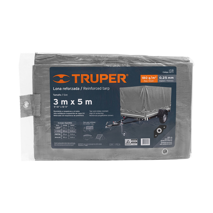 LONA GRIS REFORZADA 3 X 5 M TRUPER