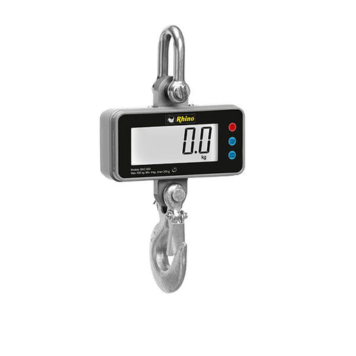 Báscula digital colgante Rhino con pantalla LCD y gancho de acero