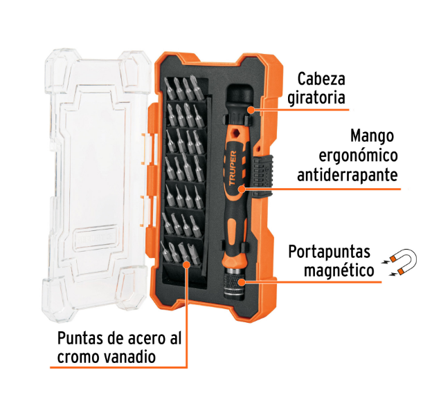 DESARMADOR DE PRESICION, CON 28 PUNTAS INTERCAMBIABLES
