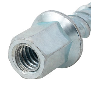 Tornillo para concreto con rosca interna y cabeza hexagonal, vista lateral