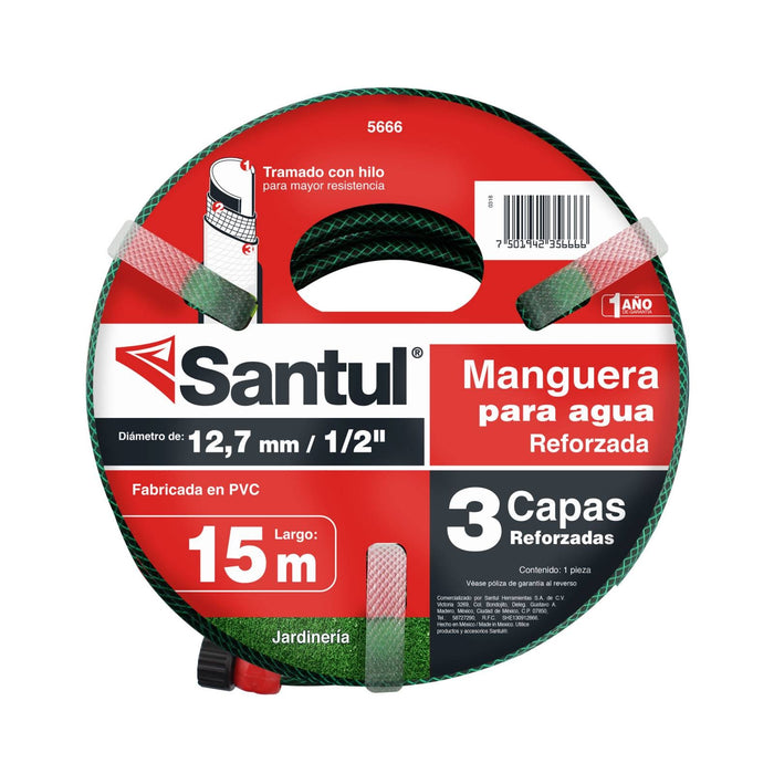 MANGUERA PARA JARDIN 1/2", 15 M, REFORZADA 3 CAPAS