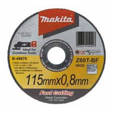 DISCO DE CORTE 4-1/2" X 1/32" X 7/8", 0.8 mm, METAL-INOXIDABLE, MAKITA