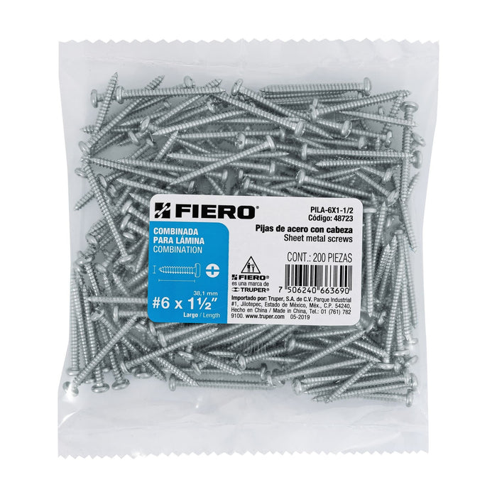 PIJA PARA LAMINA #6, 1-1/2" BOLSA CON 200 PIEZAS