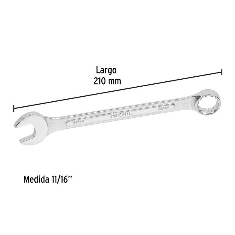 LLAVE COMBINADA 11/16" X 210 mm DE LARGO PRETUL