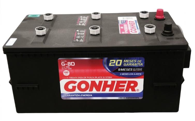 ACUMULADOR "8D" GONHER SERV. PESADO DE 1200 AMP. DE ARRANQUE EN FRIO, -/+