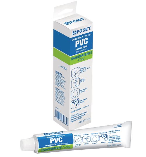 CEMENTO PARA PVC, TRANSPARENTE, BAJA PRESION, TUBO 50 ml